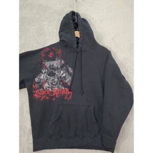 Y2K Black Helmet Mens Hooded Sweatshirt‎ Sz XL Firefighter